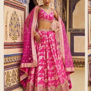Pink Embroidered Brocade Lehenga